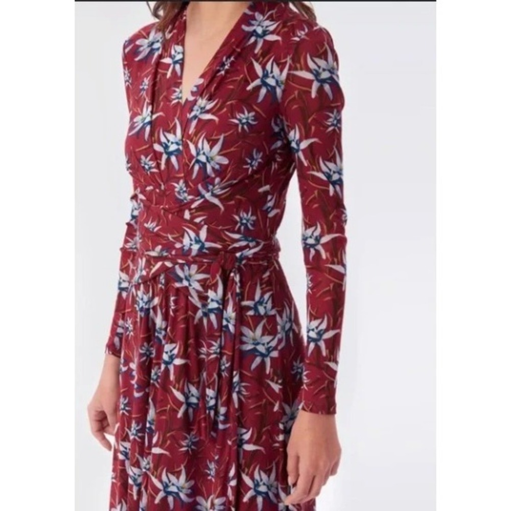Diane Von Furstenberg Brenda Dress Small Long Sleeve Floral Faux Wrap Knee